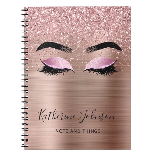 Carnet Cils Pailletés Or Rose Glam Monogramme Beauté (Devant)