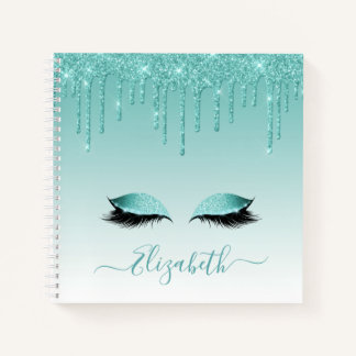 Carnet Cils Pailletés Sarcelle Écriture Moderne Tendance