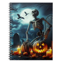 Cimetière, squelette assis sur une tombe.