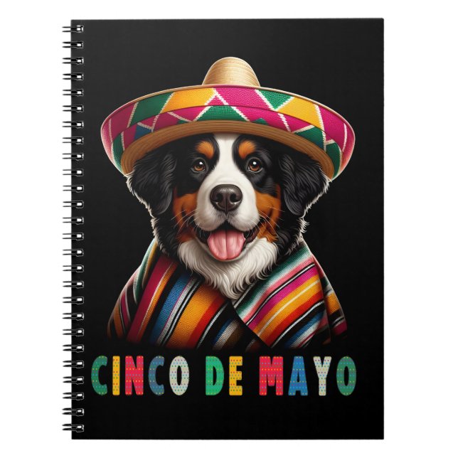 Carnet Cinco De Mayo Chien Bernese avec Poncho Et Sombrer (Devant)