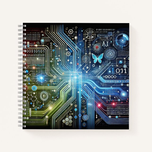 Carnet Circuit imprimé, code binaire et papillon lumineux (Devant)