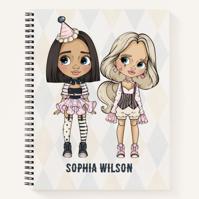 Carnet Circus School Pink Harlequin Girls Notebook (Devant)