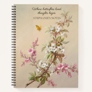 Carnet Citation de papillon rose blanc vintage