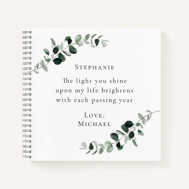 Carnet Citation Romantique Eucalyptus Personnalisé (Devant)