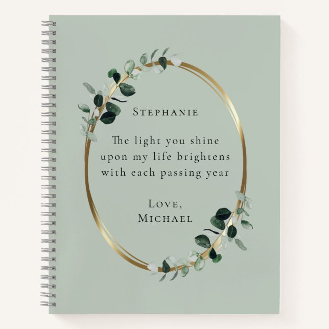 Carnet Citation Romantique Eucalyptus Personnalisé (Devant)