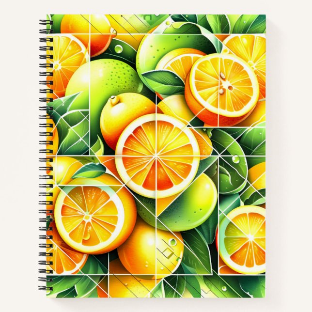 Carnet Citron botanique Orange Citrus Géométrique (Devant)