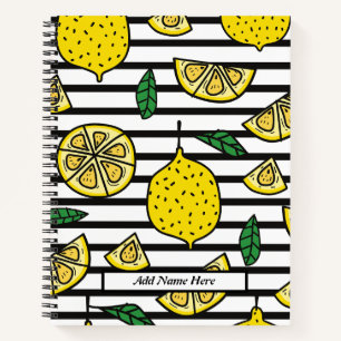 Carnet Citron moderne sur Arrière - plan rayé noir et bla