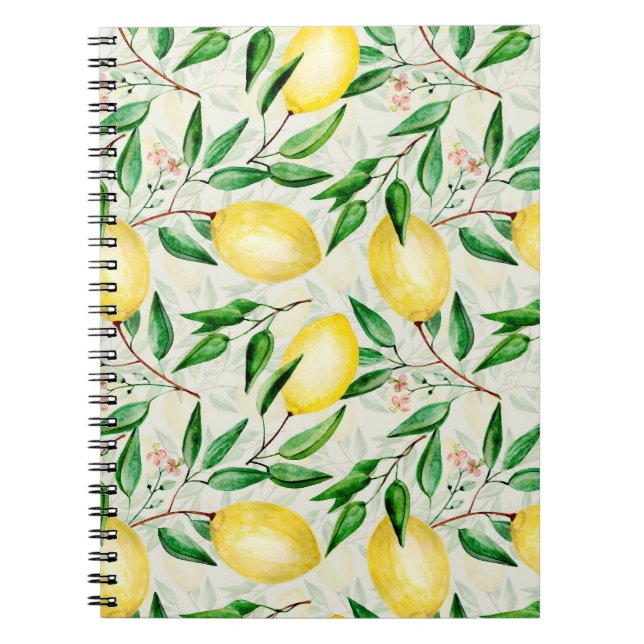 Carnet citrons aquarelle, motif de fruits sans soudure. (Devant)