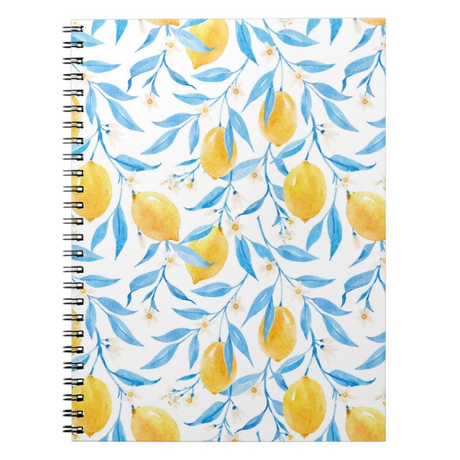 Carnet citrons aquarelle : motif dessiné à la main. (Devant)