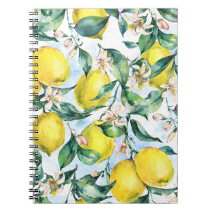 Carnet citrons d'aquarelle, branche d'agrumes frais.
