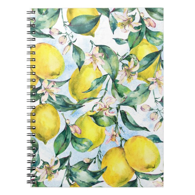 Carnet citrons d'aquarelle, branche d'agrumes frais. (Devant)