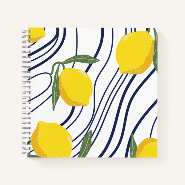 Carnet Citrons sur bleu Curved Botanique cadeau été  (Devant)