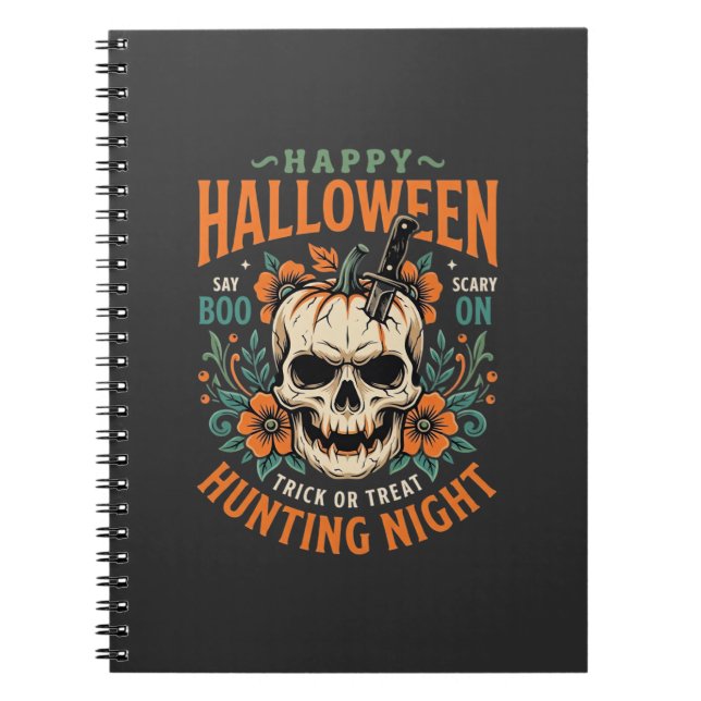 Carnet Citrouille Crâne Halloween Chasse Nuit Design_1 (Devant)