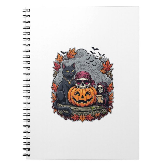 Carnet Citrouille d'Halloween Chat Crâne Faucheuse Automn (Devant)