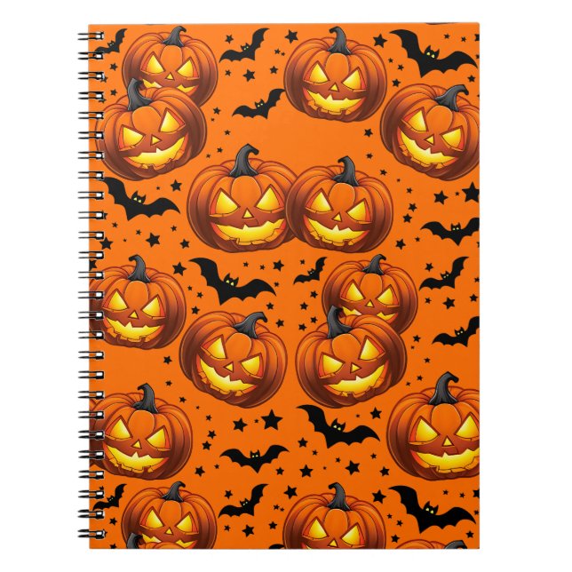 Carnet Citrouille d'Halloween et chauves-souris (Devant)