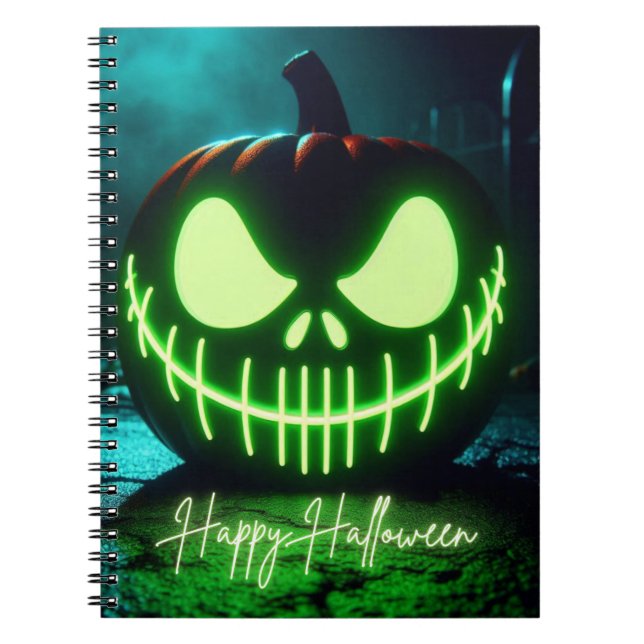 Carnet Citrouille d'Halloween lumineuse verte effrayante (Devant)