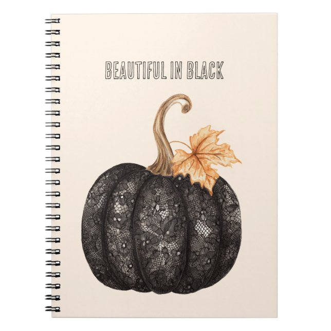 Carnet Citrouille en faux dentelle noire (Devant)
