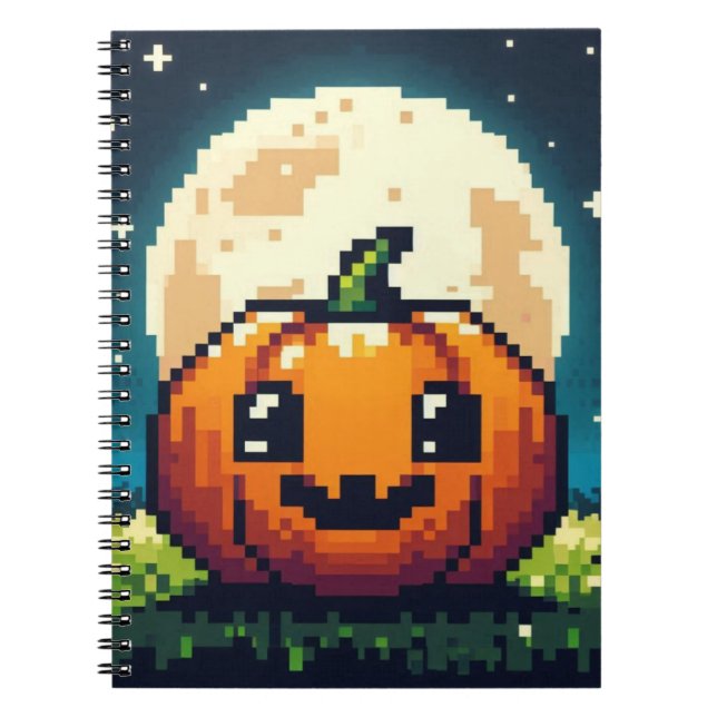 Carnet citrouille Halloween 8 bits sous la lune (Devant)