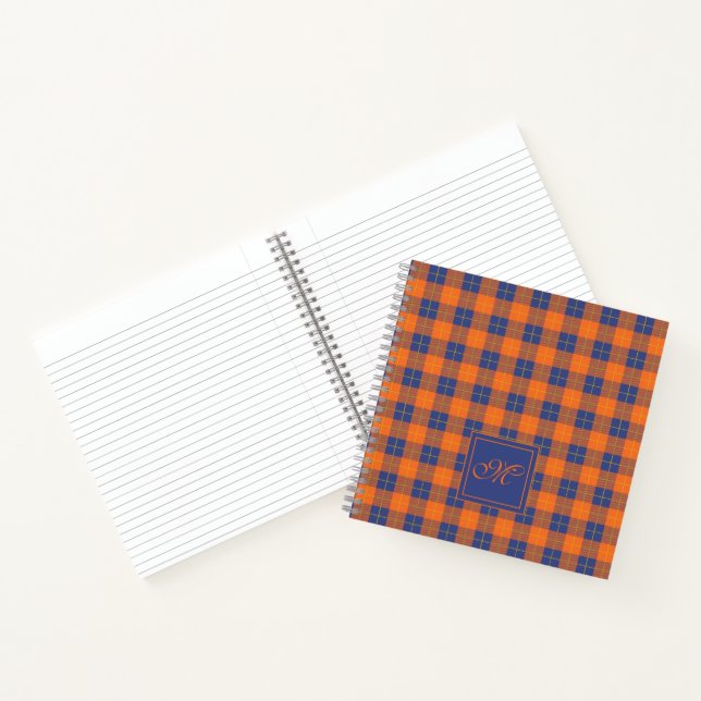 Carnet Citrouille orange bleu Tartan Plaid Monogramme (Intérieur)