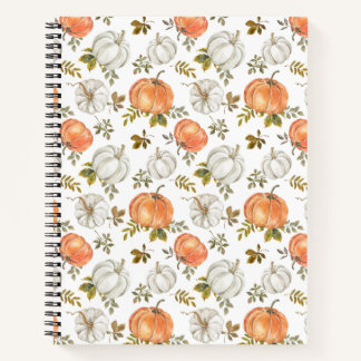 Carnet Citrouilles d'aquarelle et Motif d'automne de feui