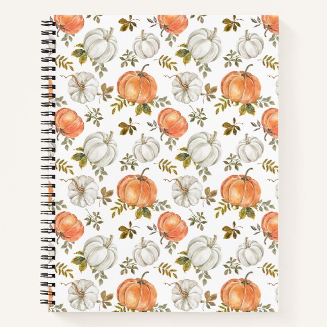 Carnet Citrouilles d'aquarelle et Motif d'automne de feui (Devant)