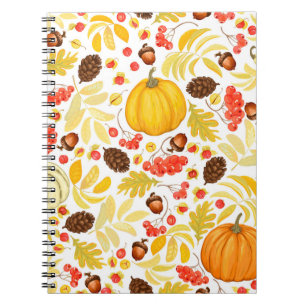 Carnet Citrouilles d'automne, glands, arrière - plan vint