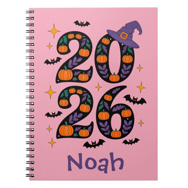 Carnet Citrouilles de la sorcière rose Halloween 2026 Cha (Devant)