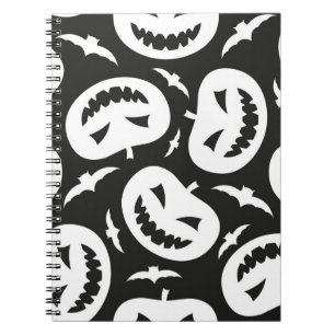Carnet Citrouilles d'halloween blanc et chauves-souris is