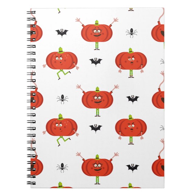 Carnet Citrouilles d'halloween mignonnes, araignée et mot (Devant)
