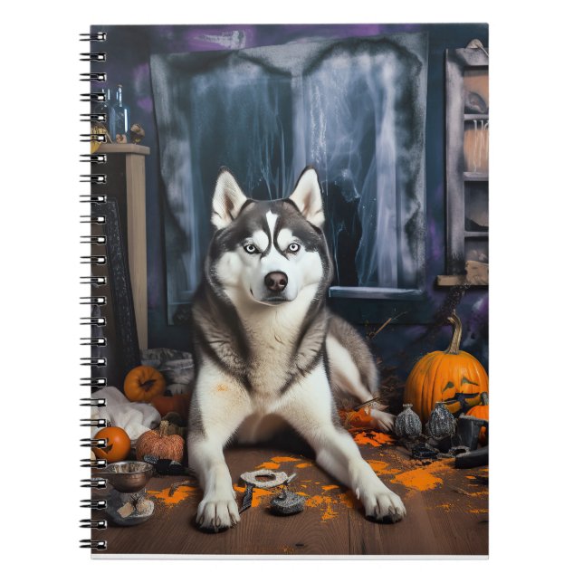 Carnet Citrouilles Épouvantables Halloween Husky Sibérien (Devant)