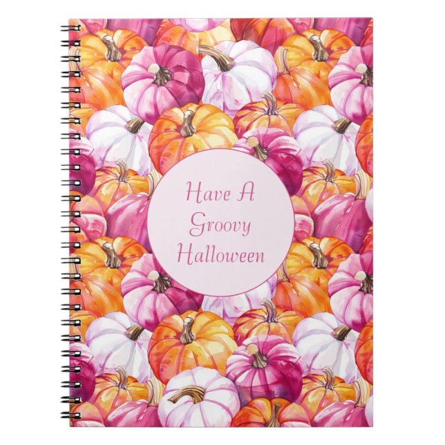 Carnet Citrouilles groovy rose orange Halloween (Devant)