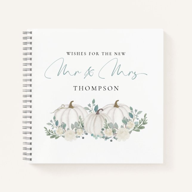 Carnet Citrouilles Turquoises blancs Souhaits pour M. Mme (Devant)