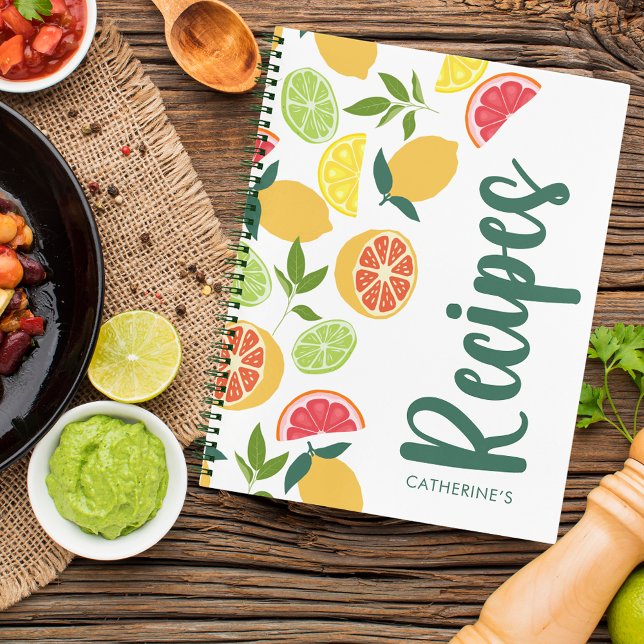 Carnet Citrus blanc Citron orange Motif Nom Recettes (Créateur téléchargé)