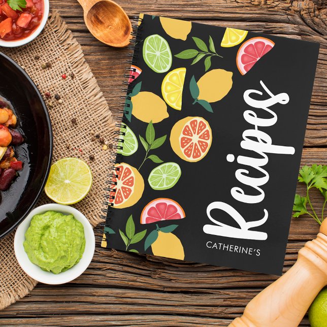 Carnet Citrus noir Citron orange Motif Ajouter un nom Rec (Créateur téléchargé)
