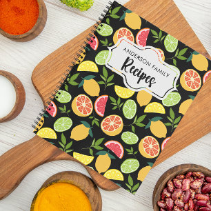 Carnet Citrus noir Citron orange Motif Recettes de la fam