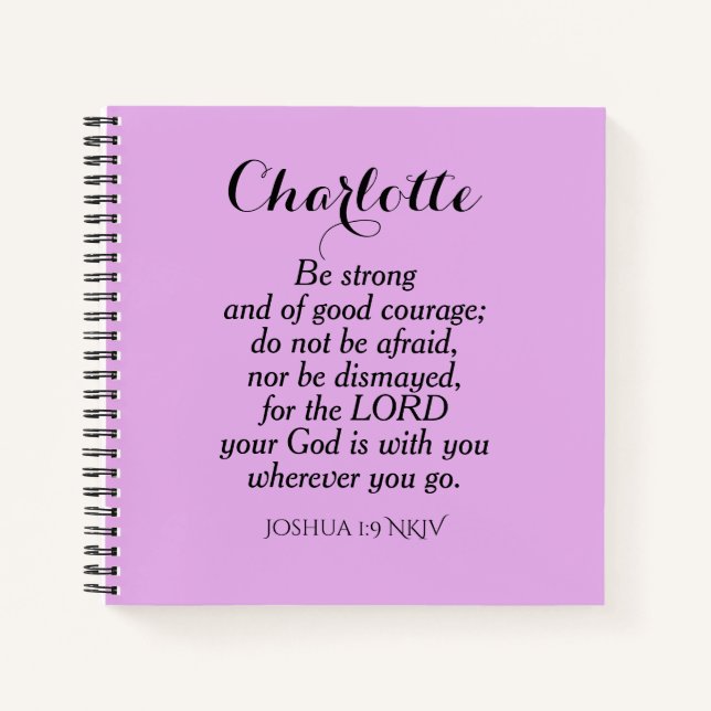Carnet Clair Violet Courage Bible Verse Nom personnalisé (Devant)