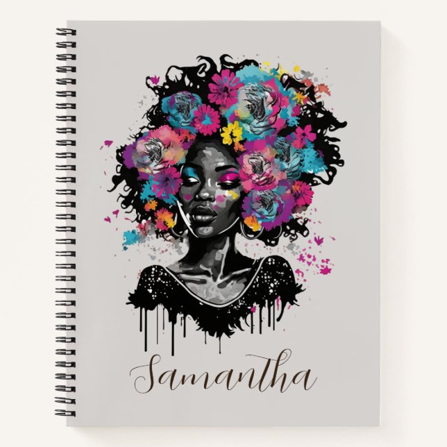 Carnet Classe Florale Afro Femme (Devant)