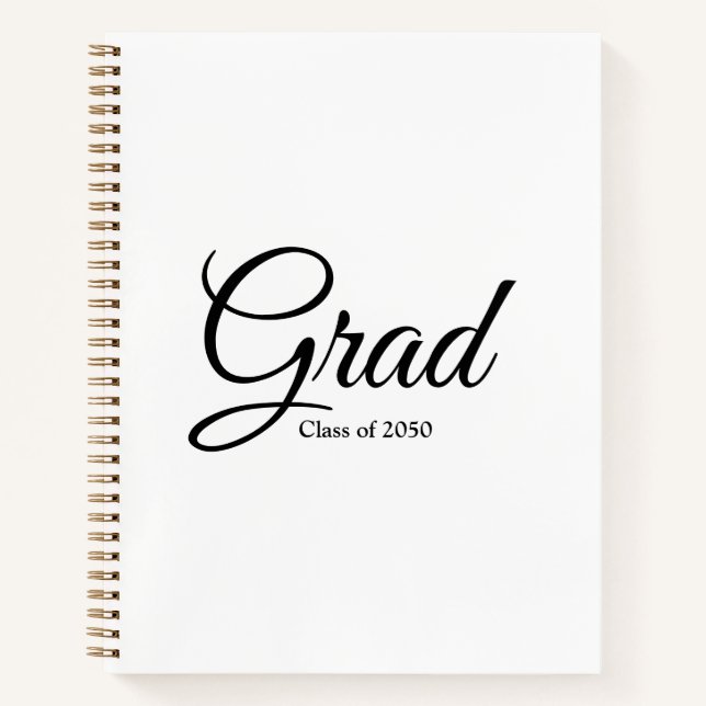 Carnet Classe Grad de 2024 noir blanc script personnalisé (Devant)
