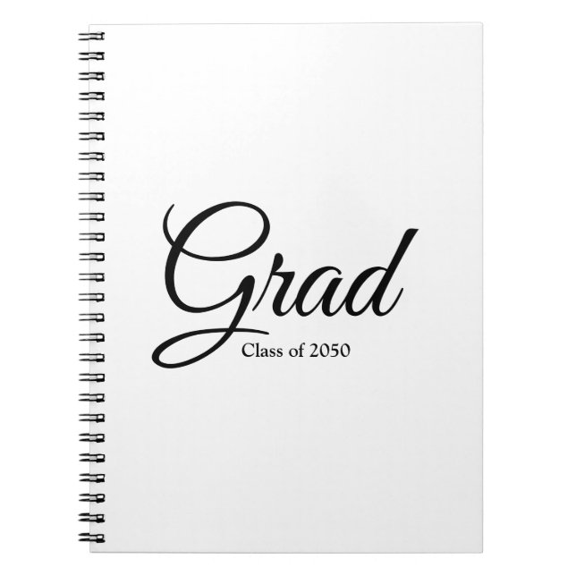 Carnet Classe Grad de 2024 noir blanc script personnalisé (Devant)