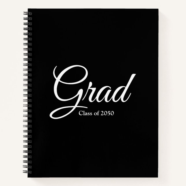 Carnet Classe Grad de 2024 noir script personnalisé éléga (Devant)