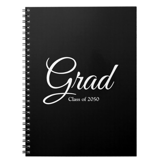 Carnet Classe Grad de 2024 noir script personnalisé éléga (Devant)