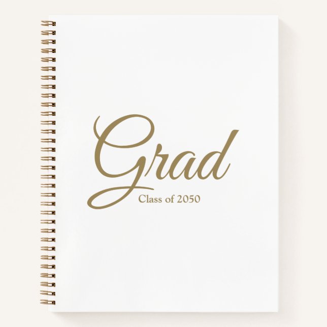 Carnet Classe Grad de 2024 or blanc script personnalisé t (Devant)