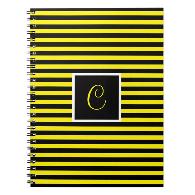 Carnet Classic Custom Initial Jaune et Noir rayé (Devant)