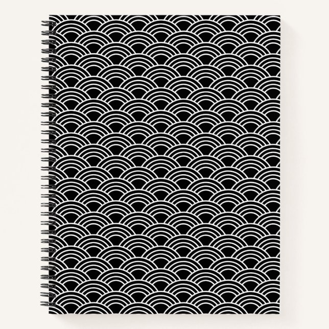 Carnet Classic Japanese Seigaiha Wave Pattern Monochrome (Devant)