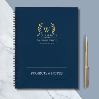 Carnet Classic Laurel Wreath Navy Blue Gold Monogramme