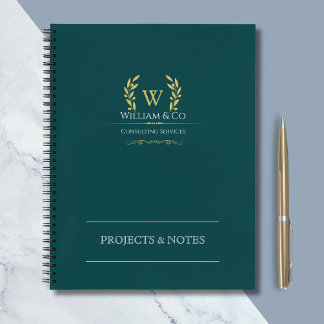 Carnet Classic Laurel Wreath Turquoise Gold Monogramme