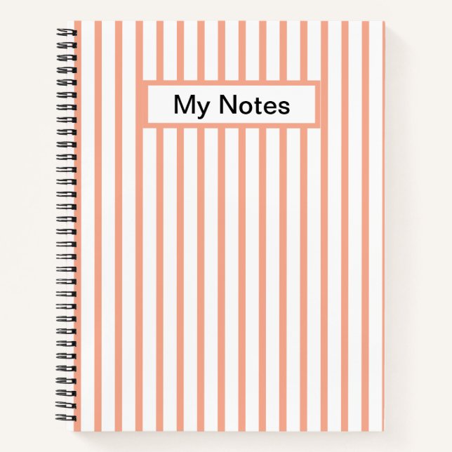 Carnet Classic Modern Custom Name Peach Stripe (Devant)