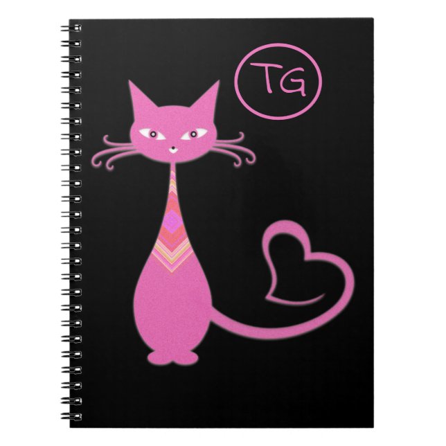 Carnet Classic Retro rose Kitty Chat Coeur Tail Monogramm (Devant)