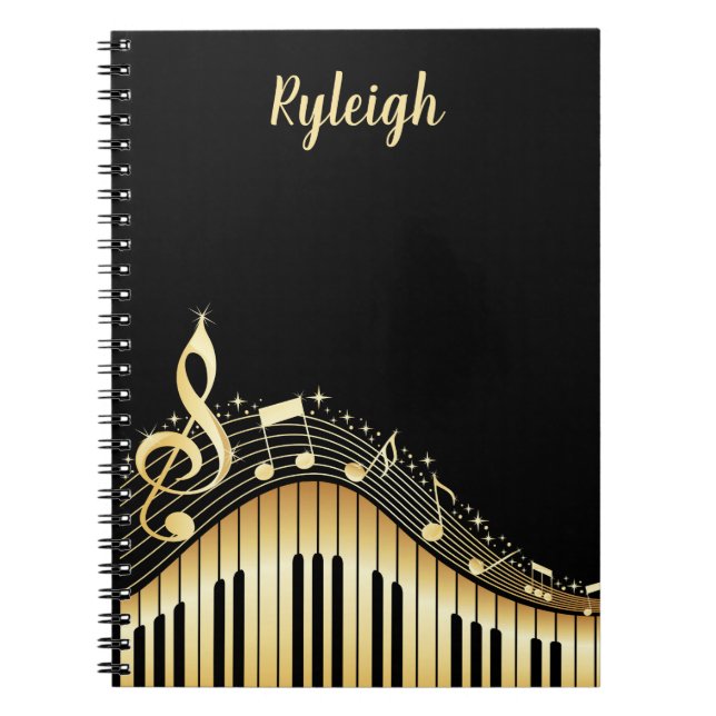 Carnet Classy Black and Gold Musical Personnalisé (Devant)