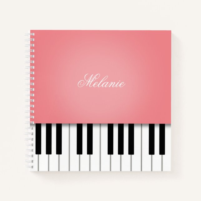 Carnet Clavier de musique de piano rose rose personnalisé (Devant)